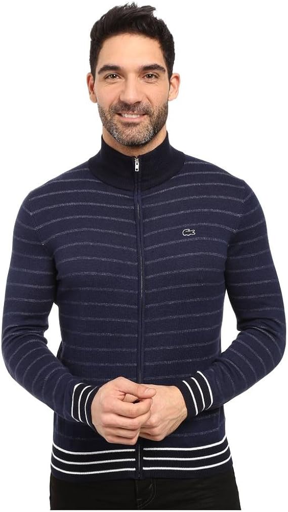 ラコステ Lacoste メンズ トップス ニット セーター Long Sleeve Double Face Chine Stripe Zip Cardigan 並行輸入品 セーター 通販 Amazon
