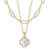 ITS4YEO Four Leaf Clover Pendant Necklace Double Layer Chain 14K Gold Plated Birthday Valentine's day Jewelry Gift for Women Wife