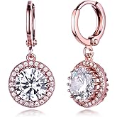 "GULICX Rose Gold Electroplated Vintage Style Hoop Earrings with Zircon Dangle and Leverback for Women"