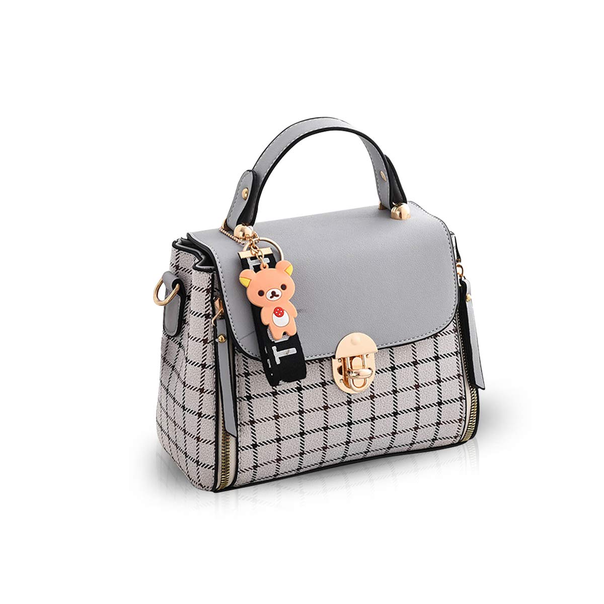 NICOLE&DORIS Women Handbags Cute Crossbody Bag for Girls Lattice Shoulder Bags PU Leather Messenger Bag Top-Handle Bag with Flap Gray