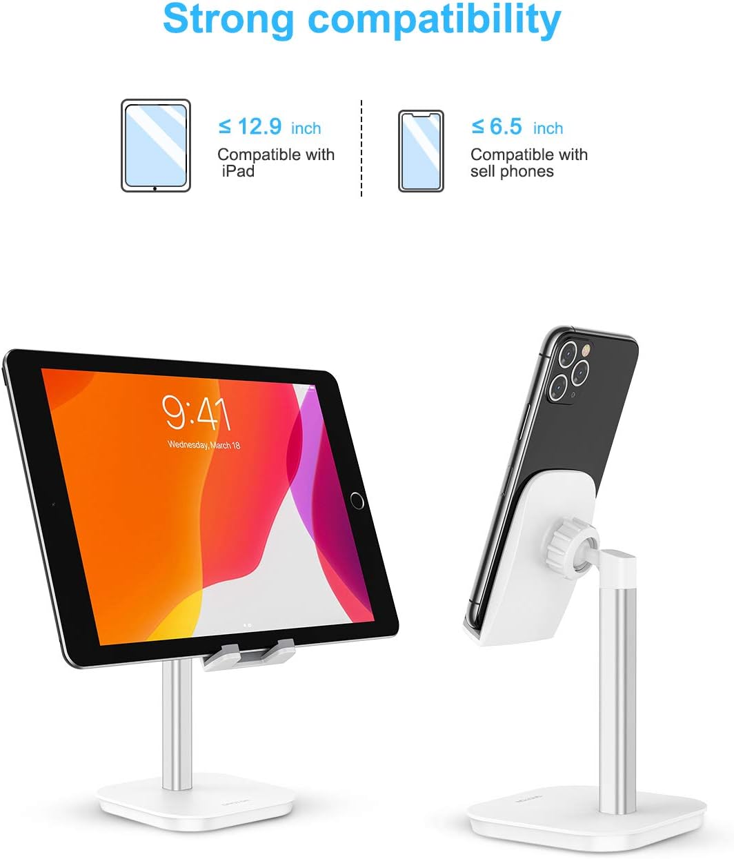 OMOTON Cell Phone Stand, Fully Rotatable Desk Phone Holder with Weighted Base, Compatible with All Cell Phones, iPad, Samsung Tabs and Other Devices (4-11"),Silver: Electronics