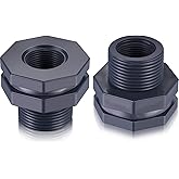 Outus 2 Pieces 3/4 Inch PVC Bulkhead Fitting, Rain Barrel Tank Adapter | Aquarium Connector, Water Bucket Pond Pool Plumbing Fitting, Threaded Seal for Container Drainage and Storage Setup