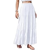 Facogoo Women's Chiffon Maxi Skirt Pleated Elastic High Waisted Tiered A-Line Boho Spring Flowy Long Skirts with Lining