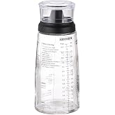 Leifheit Glass Salad Dressing Bottle 10oz/300ml fill volume, Black | 8.07"Hx2.95"W Bottle With Leakproof Plastic Lid, Non-Drip Spout, Built-In Recipe Guide, Dishwasher Safe, German Design