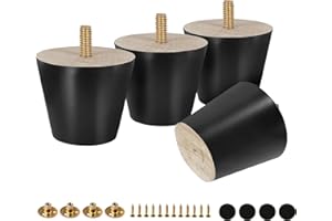 FoDau770 Black Rubber Wood Furniture Legs 2 Inches, Straight Tapered Wood Feet Mid Century Sofa Legs Set of 4, 5/16" UNC Furniture Feet for Cabinet Couch Dresser Chair Ottoman Table