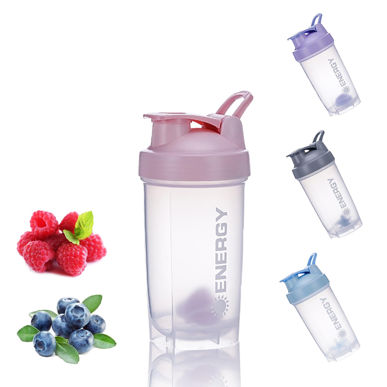 chenqi Protein Shaker Cup with Mixer Ball Gym Shaker Bottle Portable Milkshake Water Cup BPA Free, 500 ml(Pink)