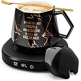 Coffee Mug Warmer & Awesome Mug Set, Smart Heated Electric Coffee Cup Warmer for Desk Office, 4 Temperature Control Tea Coffee Beverage Warmer, 8 Hours Auto Shut Off, Birthday Gifts for Women Man