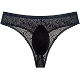 Kinizpl Men's Sheer Mesh Thong Sexy Ice Silk Jockstrap Lace Low Rise Underwear G-String Bikini Ball Pouch T Back
