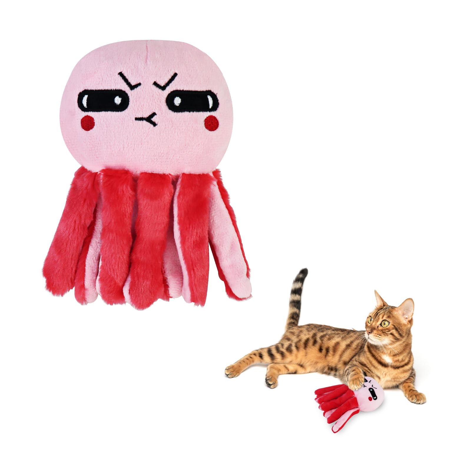 Andiker Cat Interactive Toy, Octopus-Shaped Cat Plush Toys with Crinkle Paper, Cat Toys for Indoor Cats to Scratch and Chew for Kitten Gifts and Cat Lovers(Pink)