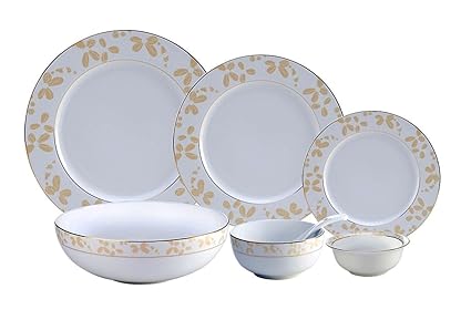 Hitkari Potteries Porcelain Dinnerware Set, 33-Pieces, White (16224C)