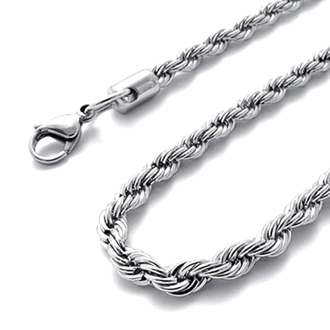 Men's 2.5mm Silver Stainless Steel Necklace Rope Chain, 20 Inch