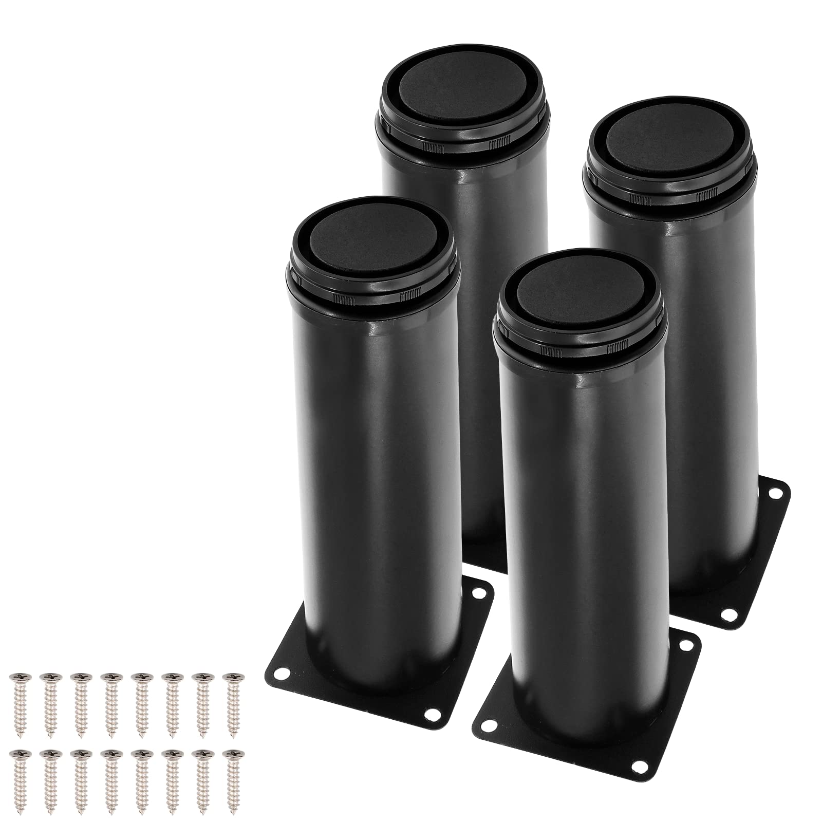 Cjueiom 4Pcs Adjustable Furniture Legs, 120mm Stainless Steel Black Feet for Bed, Sofa, Cabinet, Wardrobe, Coffee Table, Kitchen Cabinet Legs, Worktop Support