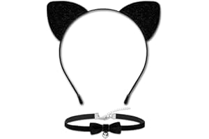 MUKOSEL Black Cat Ears Headband with Bell Collar Set, Black Cat Costumes for Women, Cat Costume Accessories Halloween Cosplay Party Costumes for Adults Women