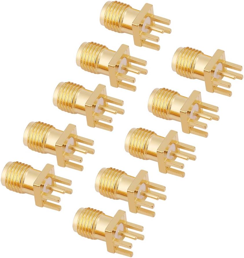 10PCS Brass SMA Female Connector PCB Mount Jack Socket 50 Ohm RF Coaxial Connector with Gold Plating for Antenna and Wireless Modules