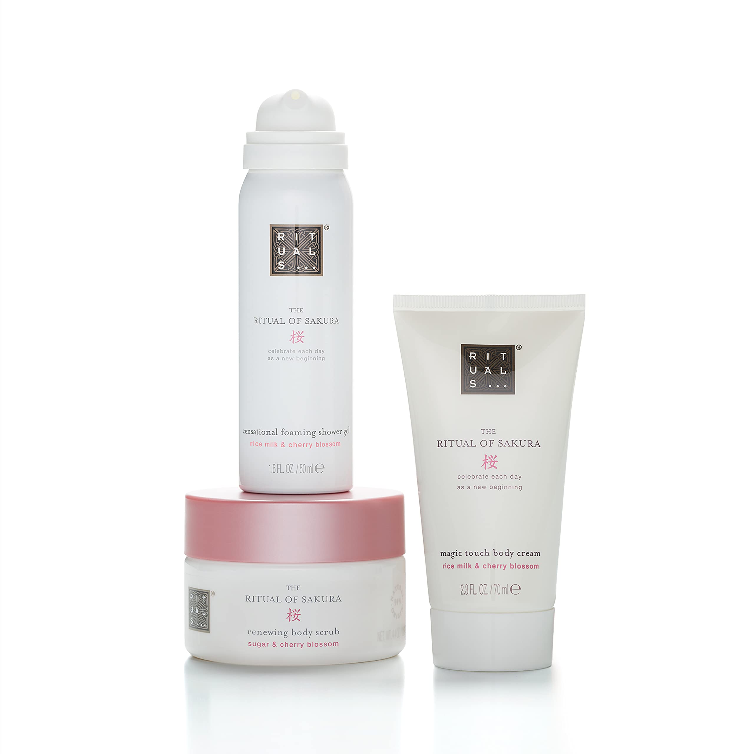 RITUALS Gift Set For Women from The Ritual of Sakura - Foaming Shower Gel, Body Scrub & Body Cream - With Rice Milk & Cherry Blossom - Trial Set