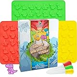 Dinosaur Gummy Bear Mold Silicone 3 Pack - Bonus 3 Droppers + Recipe Pdf - non - Bpa Large Gummie Candy Chocolate Molds - Bigger Gummies - Ice Cube Dinosaurs - Gelatin Trays Set