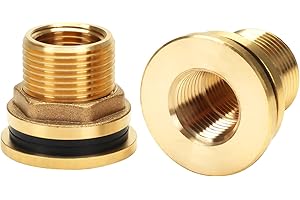 GOVALVE Brass Bulkhead Fitting - 1/2" NPT Female x 3/4" Straight Male Thread Water Tank Connector with 2 Rubber Rings for Water Tower Tank Barrels (pack of 2)