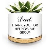 Lasimfa Ceramic Succulent Planter Pots for Dad, Thank You for Helping Me Grow Gifts from Daughter Son, 3.6 Inch Small Cactus Flower Pot with Drainage, Fathers Day Birthday Gifts for Dad Father