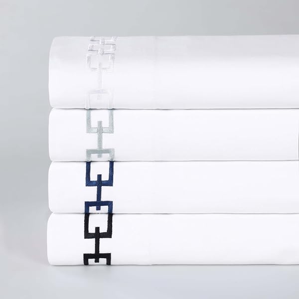 SUPERIOR EMBROIDERED COTTON BED SHEET SET, 1 ELASTIC DEEP POCKET FITTED SHEET, 1 FLAT SHEET, 1 PILLOWCASE, DAILY SOFT SHEETS, LUXURY, UNIQUE DESIGN, CHAIN LINKS COLLECTION, TWIN, WHITE-SILVER