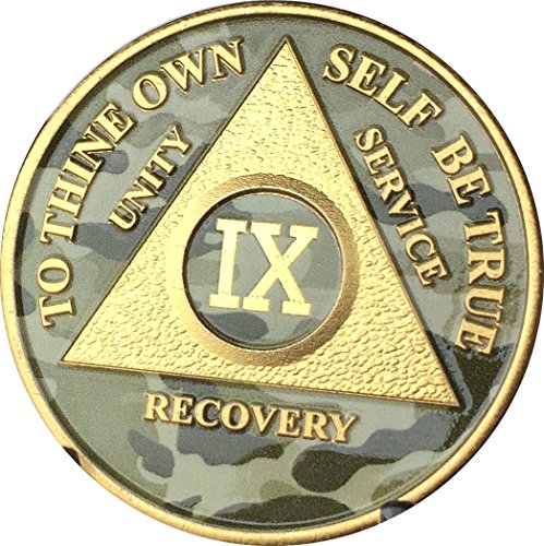 9 Year AA Medallion Camo Gold Plated Anniversary Chip Camouflage Color
