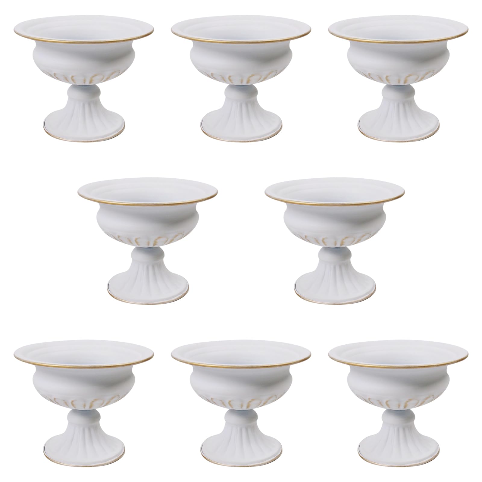 Photo 1 of (ONLY 4) QUTUNI 8Pcs Metal Flower Vase, 4.72in Height Gold Wedding Centerpiece Indoor Table Decoration Centrepiece Flower Arrangement Planter for Birthday Wedding Home Decoration (White)