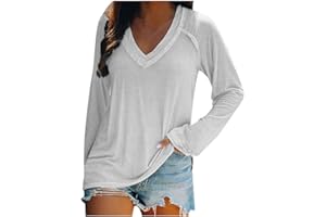 NaRHbrg Womens Long Sleeve V Neck T Shirts Casual Loose Fit Tunic Tops Dressy Casual Cute Blouses Solid Lightweight Tee Shirt