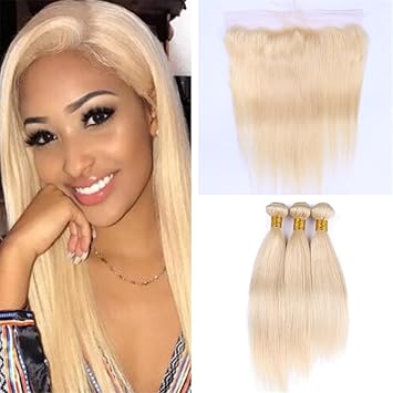 Amazon Com Zara Hair 613 Frontal And Bundles Blonde Straight