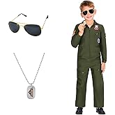 LKMXD Kids Flight Suit Costume, Halloween Cosplay Role Play Dress-Up Pilot Costume