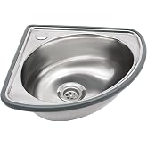 Wall Mount Kitchen Sink, Stainless Steel Triangle Wash Basin, Small Bathroom Corner Basin Sinks, Single Bowl Sink for Kitchen RV Caravan Camper Boat