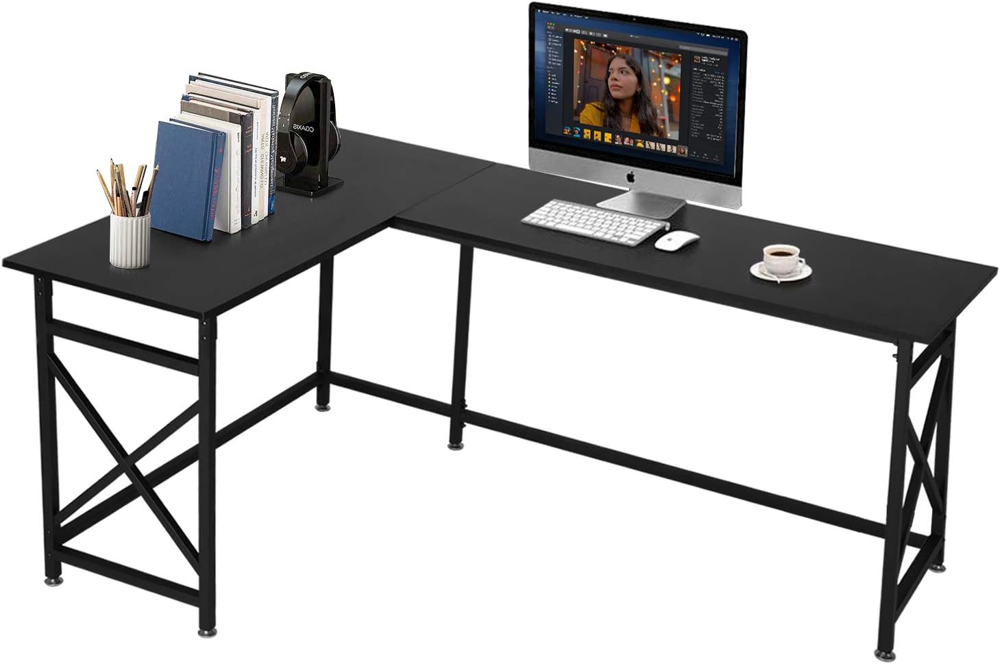 VECELO Lshaped Computer Desk Corner Workstation PC Laptop Study Gaming