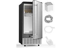 Feelfunn Commercial Ice Maker Machine – 85Lbs/Day, 24Lbs Storage, Built-in Undercounter Ice Maker with Auto-Cleaning & Timer, Freestanding Stainless Steel Ice Machine for Home Office Restaurant Bar