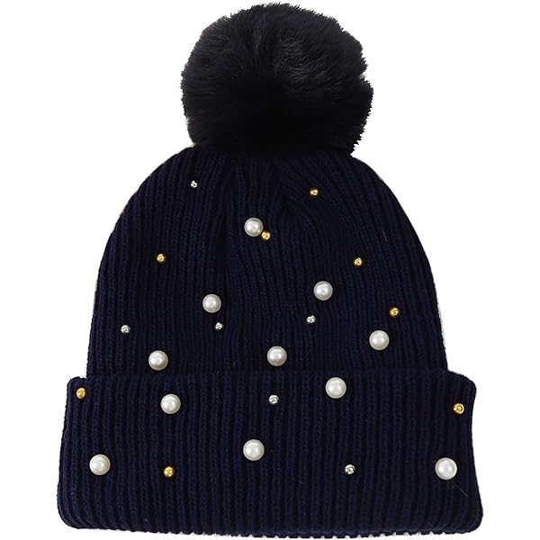 Womens Girls Winter Knitted Beanie Hat Faux Fur Ball Pom Pom 