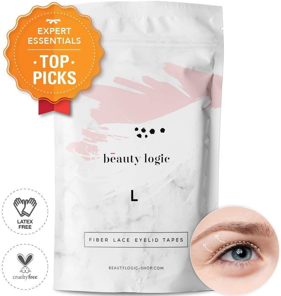 Beauty Logic USA Ultra Invisible Fiber Lace Eyelid Lift Kit 120pcs Blends In With Skin No Glare Non Surgical Instant Eyelid Lifting For Hooded Droopy Uneven Mono-Eyelids Latex Free Adhesive, Large