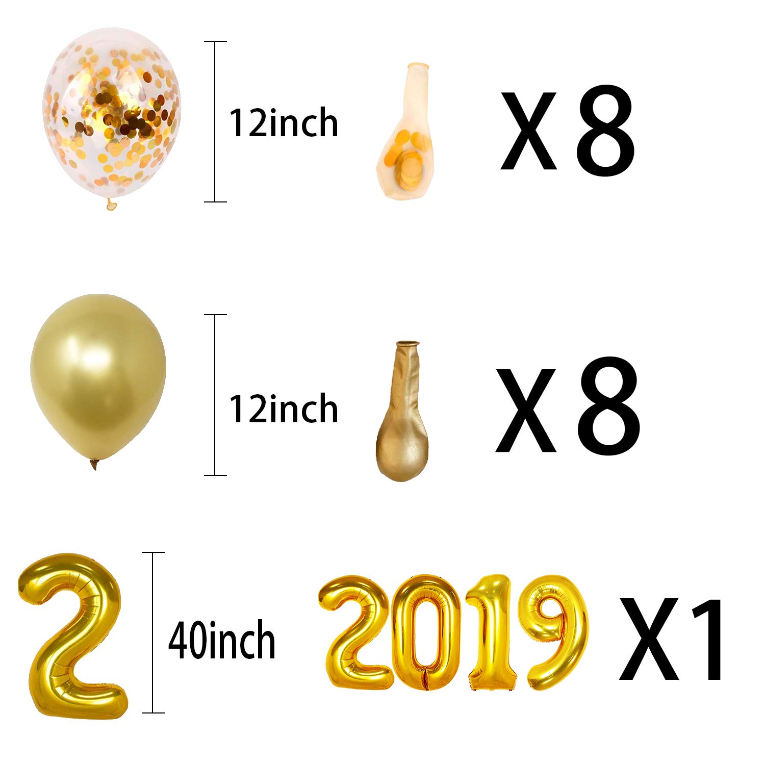 2019 Balloons/Gold Confetti Balloon Set/Graduation Balloons - 40 Inch Large 2019 Balloons with Gold,Gold Confetti Balloons(12 Inch), for More Parties