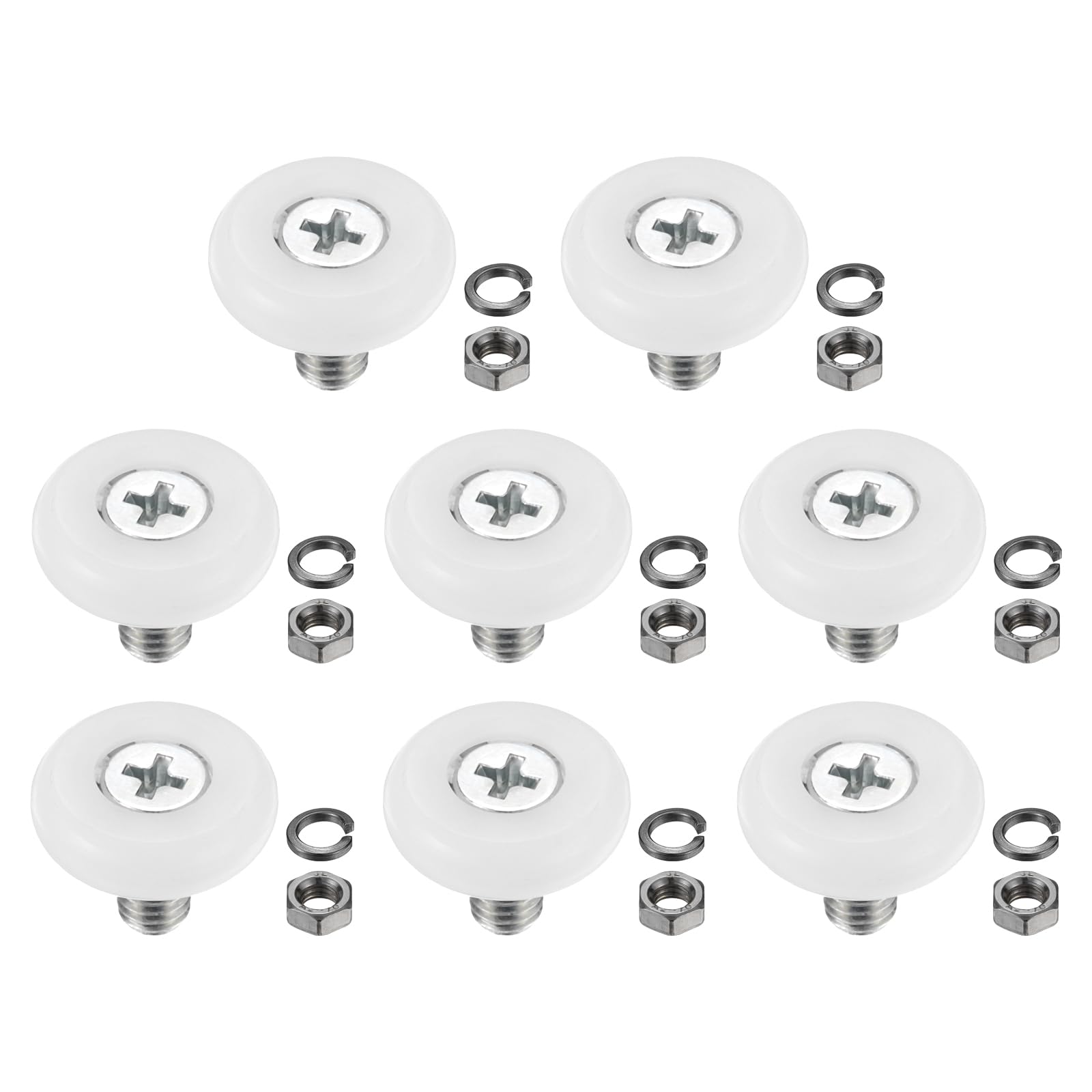 PATIKIL 22mm Drawer Rollers, 8 Set Nylon Positioning Pulleys Small Drawer Pulley Replacement Wheel with Spring Washer and Nut for File Cabinet Slides, White