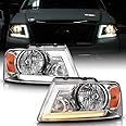ACANII - For 2004-2008 Ford F150 06-08 Lincoln Mark LT Chrome LED Tube Switchback Turn Signal Headlights Headlamps Pair