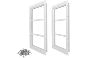 2 Pack Shed Windows 10'' x 18'' White Flush Mount with Tempered Glass for Playhouse Windows, Transom Window for Chicken Coop 