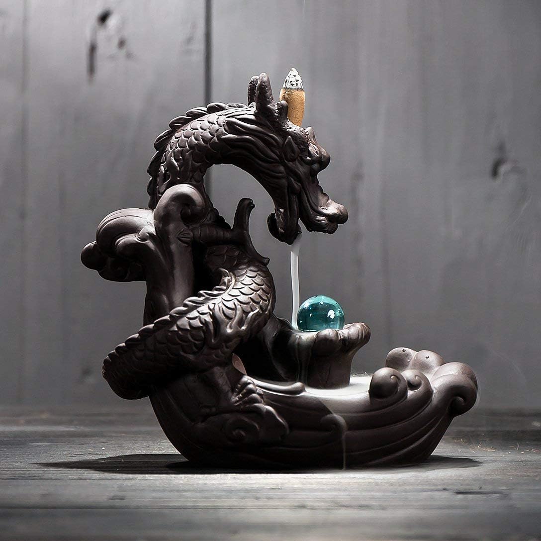 Dragon Backflow Incense Burner with 10pcs Backflow Incense Cone, Home Ceramic Backflow Incense Cone Holder Burner with Beads - Image 5