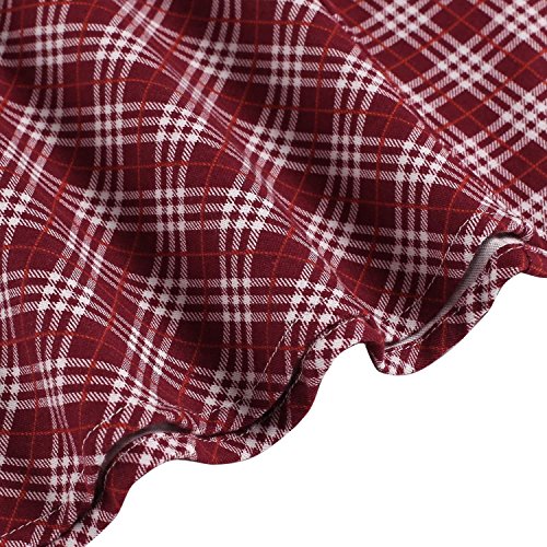 Women's Casual Doll Collar Plaid Long Sleeve Knee Length Swing Dress (XXXL, Red)