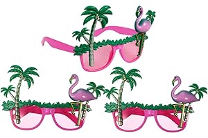 VALICLUD 3pcs Hawaiian Party Funny Flamingo and Palm Tree Sunglasses UV Protection for Tropical Pool and