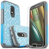 Moto G4 Play Case, Moto G Play Case (4th Gen), Starshop [Shock Absorption] Dual Layers Impact Advanced Protective Cover With [Premium HD Screen Protector Included] For Motorola Moto G4 Play(Teal Lace)