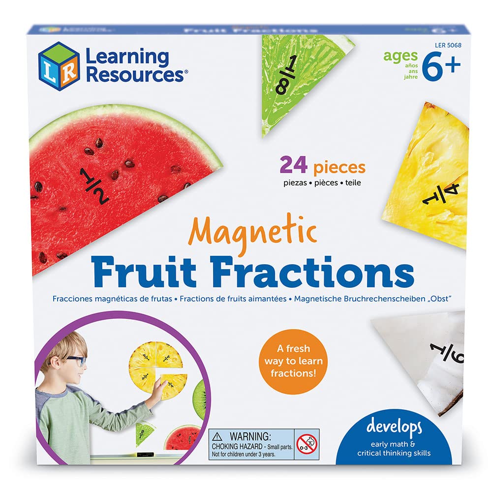 Learning Resources Magnetic Fruit Fractions, Number Learning for Kids Math, Montessori Math, Games for Kids, Educational Indoor Games, 24 Pieces, Age 6+