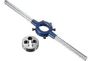 UXCell Round Die Stock Handle Wrench Set - ACME & UNC Dies (3/8-16) with 30mm Die Holder (Fits: 20mm-30mm / M9-M11) for Bolt Thread Repair