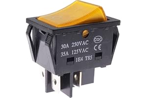 30A 250VAC/35A 125VAC KCD2 KCD4 Rocker Switch DPST 4 Pin Red Lighted 120V Rocker Toggle Switch ON Off Heavy Duty 4Pack(Yellow