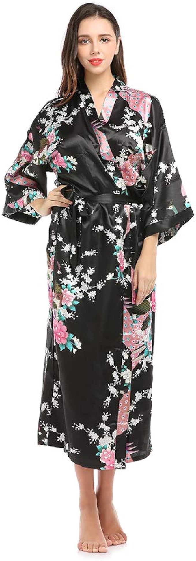 Women long satin dressing gown kimono robes for women plus size