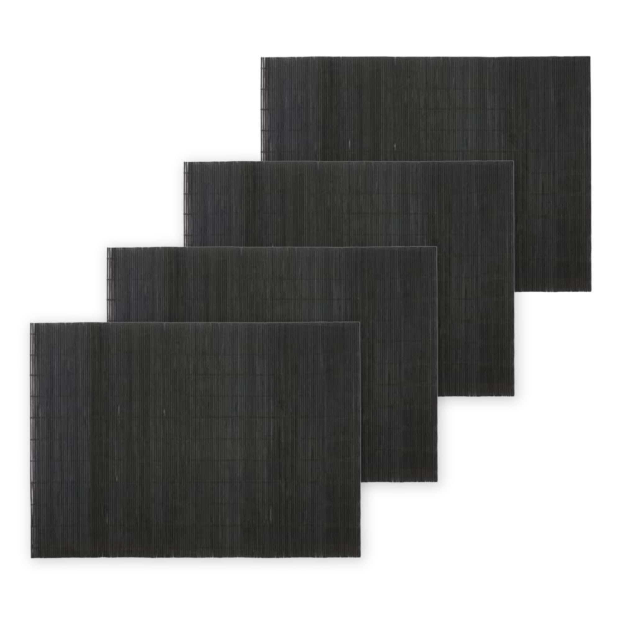 BambooMN Bamboo Placemat/Sushi Rolling Mat - 18.75" x 13" - Black, 4 pcs