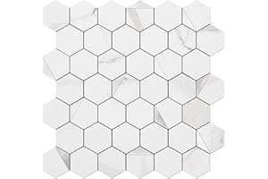 Bainley Hexagon Peel and Stick Backsplash, 10-Sheet Peel and Stick Tiles PVC Wall Tile Stick on Backsplash for Kitchen
