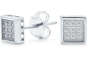14K Gold Plated Geometric Hip Hop Square Cubic Zirconia Micro Pave CZ Stud Earrings for Men and Women .925 Sterling Silver Si