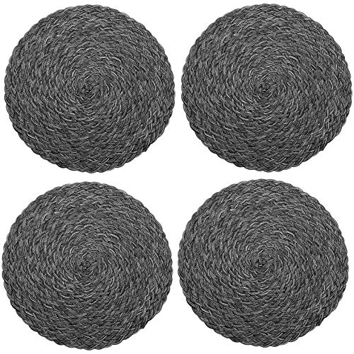 Topotdor Round Placemats Heat-Resistant Stain Resistant Anti-Skid Washable Polyproplene Table Mats Placemats (Braided-Gray, Set of 4)