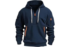 HUEAHDOU Lightweight Quarter Zip Pullover Men Tactical Cargo Long Sleeve Workout Hoodie Vintage Jacket Winter Sweatshirt